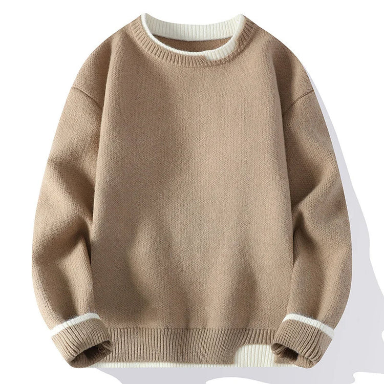 Autumn and Winter Men's Sweater Fashionable Simple Fake Two-piece Pullover Long-sleeved Top