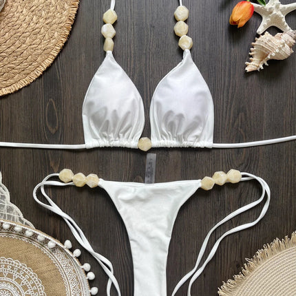 Costume da bagno bikini sexy con perline 2026 da donna, set bikini halter con scollo a V, abbigliamento da spiaggia estivo platinumshop