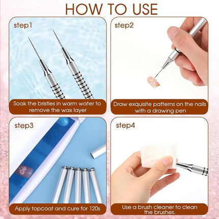 6 Size Nail Art Liner Brushes 5/7/9/11/20/25mm Painting Nail Art Brush Dotting Drawing Tool Long Lines Thin Details Manicure Pen