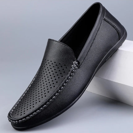 Mocassini da Uomo in Pelle Traforata Estivi Traspiranti Slip-On Taglie Grandi 38-47 Neri Bianchi Scarpe da Guida