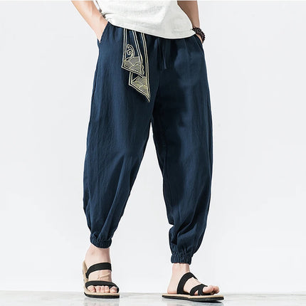 Kimono da uomo in cotone e lino costume da samurai giapponese Ukiyo-e cintura con stampa pantaloni stile harem retrò pantaloni larghi da uomo Hip Hop Harajuku Haori