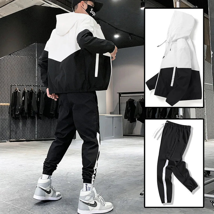 M-6XL-New-Men's-Sportswear-Set-from-Japan-South-Korea-Autumn-Casual-Wear-Men's-Hooded-Jacket-Leg-Tied-Pants-Trendy-Casual-Suit