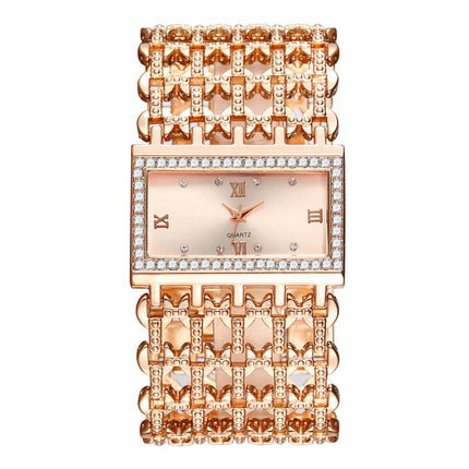 Orologio al quarzo da donna in oro nobile di lusso, orologio da donna con cinturino scheletrato, orologio completo platinumshop