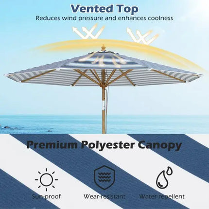 Bamboo Patio Umbrella with Push Button, Polyester Canopy, 8 Rustic Bamboo Ribs, Wind Resistant, Outdoor Sunshade for Garden, Poolside, Beach