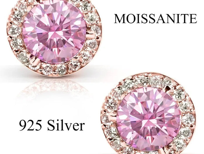 100% moissanite 925 Sterling Silver 6.5mm halo stud earring rose gold  Ear  Jewelry with GRA  pink moissanite earring for women PlatiNum