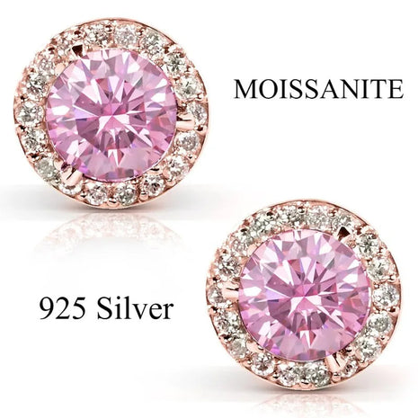 100% moissanite 925 Sterling Silver 6.5mm halo stud earring rose gold  Ear  Jewelry with GRA  pink moissanite earring for women PlatiNum