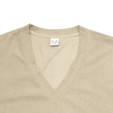 Men's European and American Summer Corduroy Solid Color Slim Casual V-Neck T-Shirt Amazon
