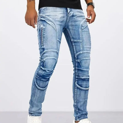 Two tone distressed patchwork jeans for men trendy jeans for summer thin straight leg pants slim fit small leg distressed jeans PlatiNum