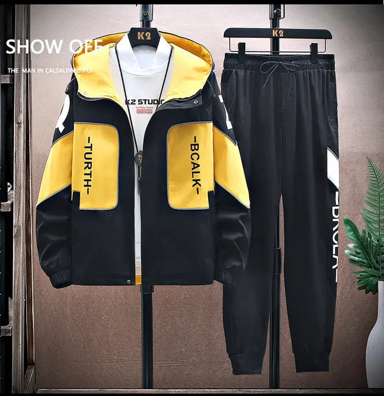 Spring Autumn New Tracksuits Men Set Casual Hooded Jacket Pants Sweatshirt Sportswear Coats Men Jacket+Pant Suits