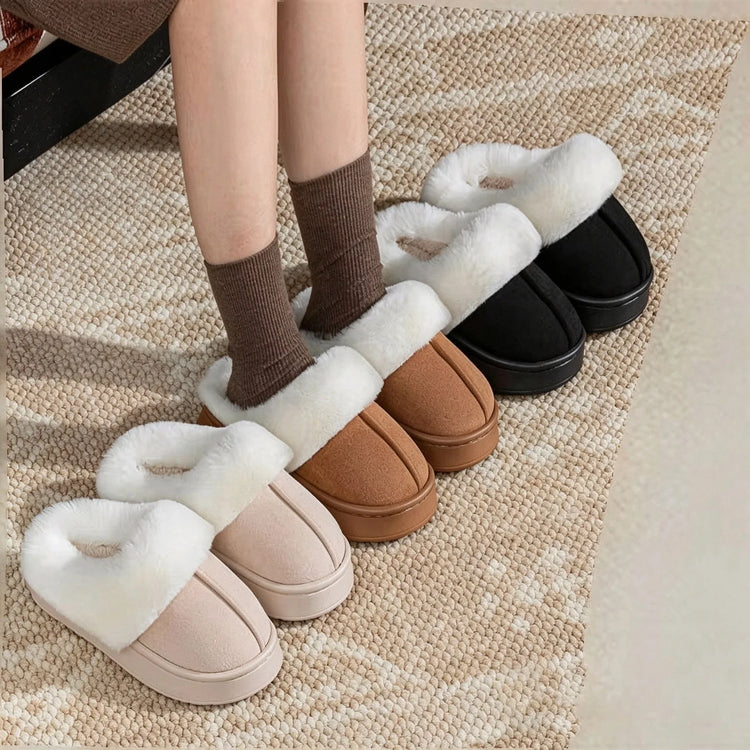 Winter Soft Fluffy Thick Soled Warm Slippers Women's Comfortable Living Room Fuzzy Lined Shoes Faux Suede Home Pantuflas Mujer