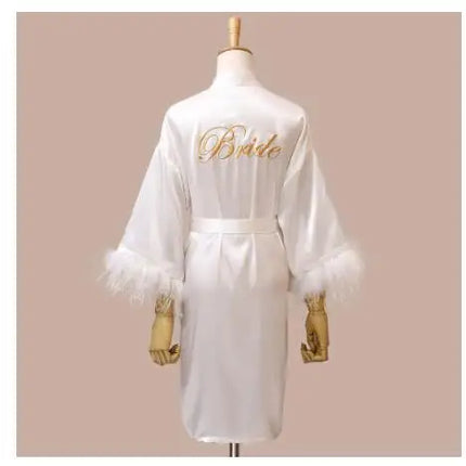 Donna piuma sposa damigella d'onore abito da sposa raso Kimono accappatoio abito da notte ricamo lettera camicia da notte scollo a v Lingerie