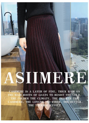 Autumn And Winter Fashion Mink Cashmere Mid Length High Waist Skirt For Women, Knitted Umbrella Skirt, Fashionable Pleated Skirt PlatiNum