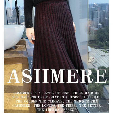 Autumn And Winter Fashion Mink Cashmere Mid Length High Waist Skirt For Women, Knitted Umbrella Skirt, Fashionable Pleated Skirt PlatiNum