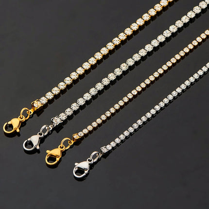 Zirconia Tennis Necklace  Iced Out Bling Chain 2mm/3mm Sexy Choker Stainless Steel For Women Jewelry Accessories PlatiNum
