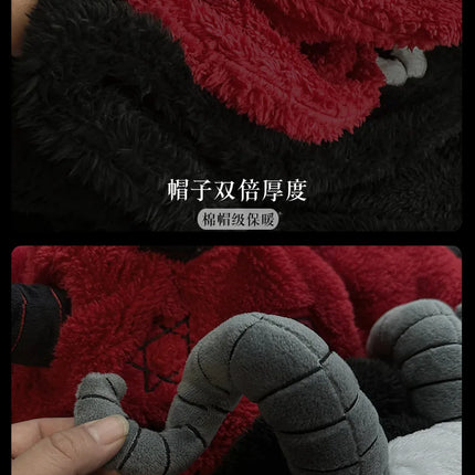Virtual Alice Dark Gothic Demon Death Skull Horned Hooded Robe Thickened Coral Fleece Winter Warm Long Sleepwear Loungewear