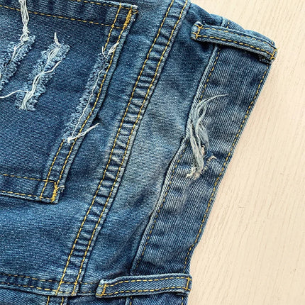 Shorts in denim da donna con stampa bandiera americana a stelle e strisce, finitura effetto invecchiato, Jean Shorts