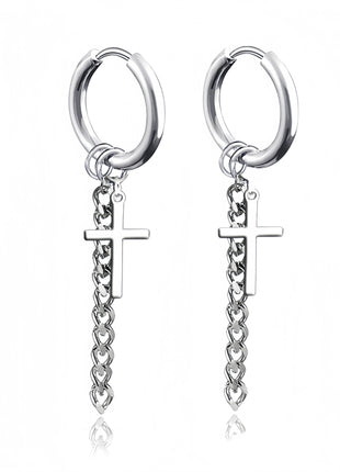 Long Hanging Crosses Leaves Pendants Hoops Woman Earrings Man Vintage Stainless steel Hip Hop Ear Piercing Jewelry Accessories PlatiNum
