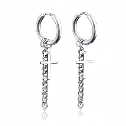 Long Hanging Crosses Leaves Pendants Hoops Woman Earrings Man Vintage Stainless steel Hip Hop Ear Piercing Jewelry Accessories PlatiNum