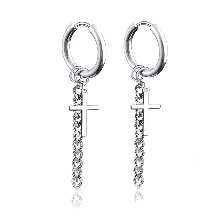 Long Hanging Crosses Leaves Pendants Hoops Woman Earrings Man Vintage Stainless steel Hip Hop Ear Piercing Jewelry Accessories PlatiNum