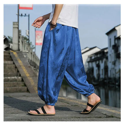 Vendite calde Pantaloni Da Uomo 2024 Nuovo Drago di Seta del Ghiaccio Fiore Scuro Bloomers Moda Allentata Gamba Larga Casual di Alta Qualità Pantaloni Maschili di Marca