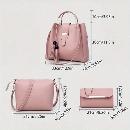 Set di 3 Borse da Donna in Pelle PU: Borsa a Tracolla, Borsa a Mano e Pochette, Combo Elegante per Signore