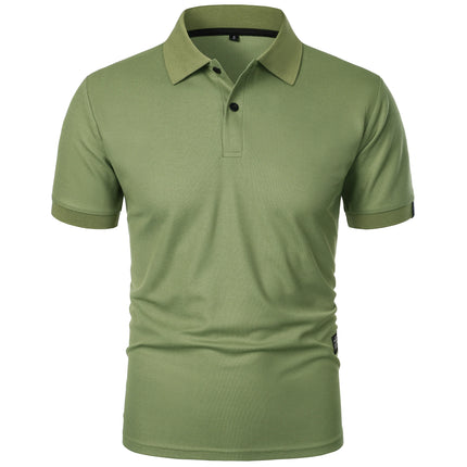Men's Casual Short Sleeve Button-Up Lapel Solid Color T-Shirt