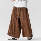Men's Cotton and Linen Striped Trousers, Comfortable and Breathable, Wide Leg Pants, Kimono, Japanese Samurai, Men's Casual Loose Fashion Trousers