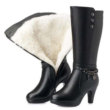 AIYUQI Female Winter Shoes Woman Boots High-Heeled Genuine Leather Motorcycle Boots Thick Wool Warm Winter Boots Riding Boot