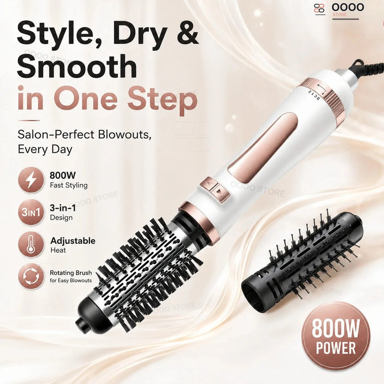 Multi‑Function Rotating Hot Air Brush 800W Adjustable Temperature Hair Volumizer for Salon‑Style Hairstyling at Home
