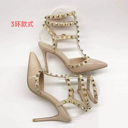 Nuovi sandali con tacco alto con borchie sottili, scarpe da donna sexy, scarpe Liuding, scarpe da donna finte e tacchi alti