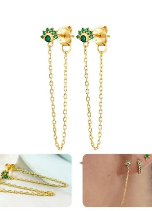 925 Sterling Silver Needle Green Zircon Gold Earrings Heart Hoop Earrings for Women Delicate Stud Earrings Luxury Jewelry Gifts PlatiNum