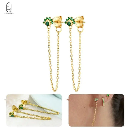 925 Sterling Silver Needle Green Zircon Gold Earrings Heart Hoop Earrings for Women Delicate Stud Earrings Luxury Jewelry Gifts PlatiNum