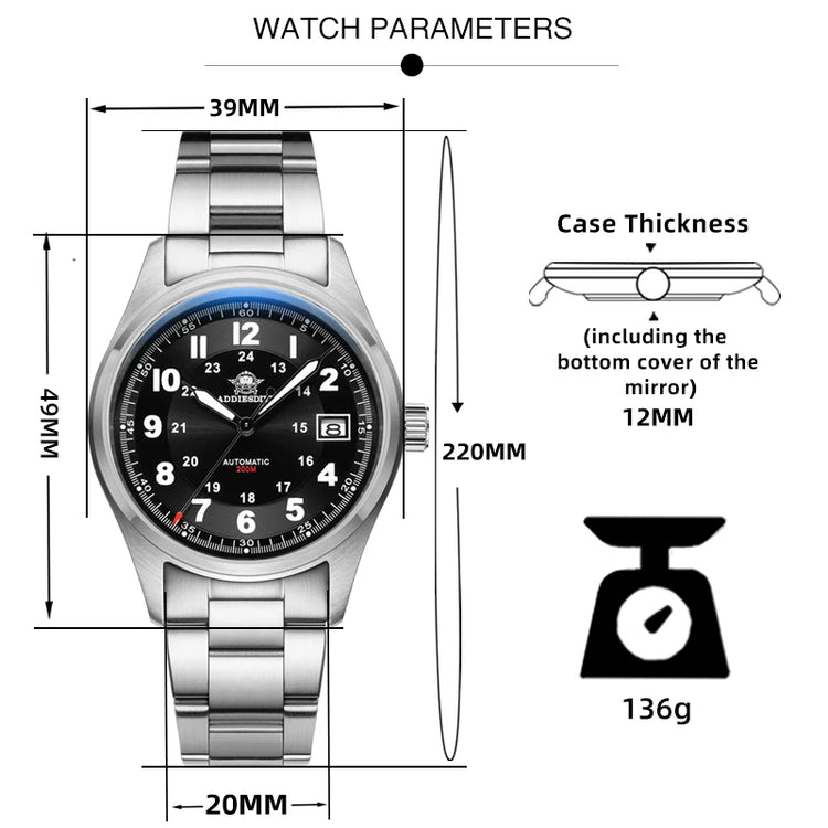 ADDIESDIVE Luxurious Men's Automatic Watch 8215 Mechanical Watch Sapphire Glass 200m Waterproof Analog Luminous Watches AD2525