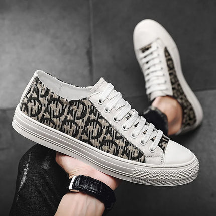 New Shoes for Men Genuine Leather Patchwork Casual Shoes Trend Flat Skateboard Shoes Youth Cool Lace-up Sneakers