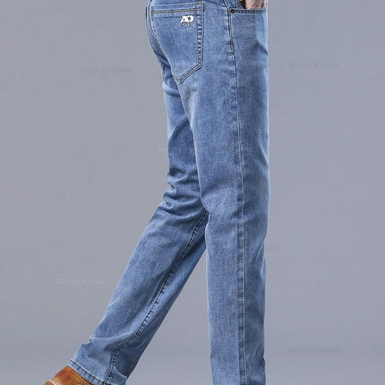Spring Men's Light Blue Slim Jeans Stylish Casual Stretch Fabric Denim Pants Classic Trousers Smoke Gray