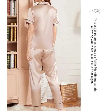 Lussuoso pigiama in raso per donna 2 pezzi pigiama Set tasca cuore ricama pigiameria autunno manica lunga top e pantaloni pigiama femminile platinumshop