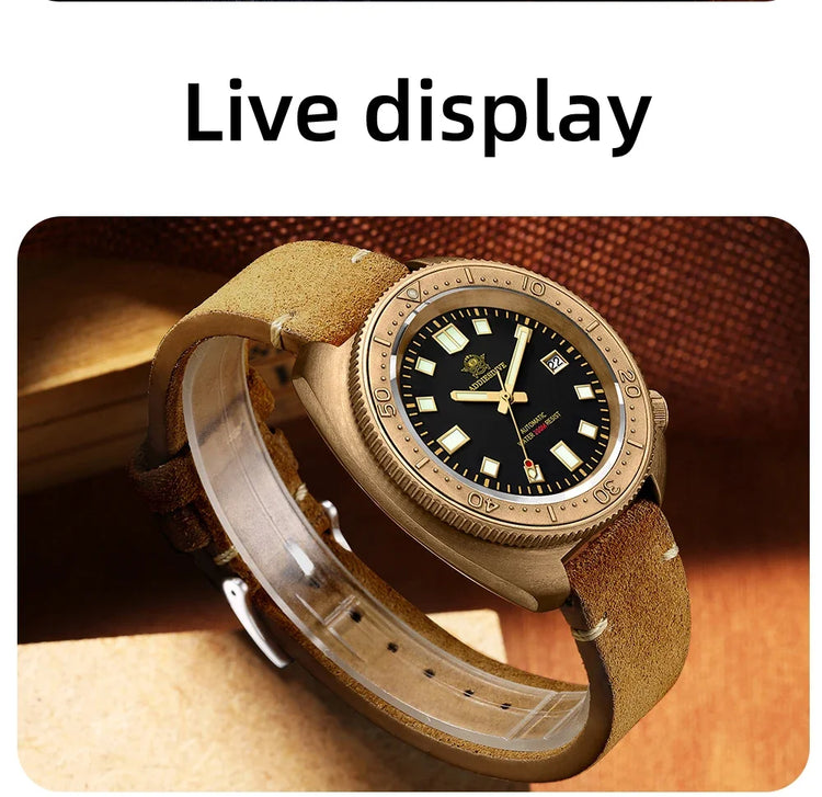 ADDIESDIVE Mens Automatic Mechanical Dive Watch Japan 8215 Movement Bronze Case Sapphire Crystal 200M Waterproof Ceramic Bezel