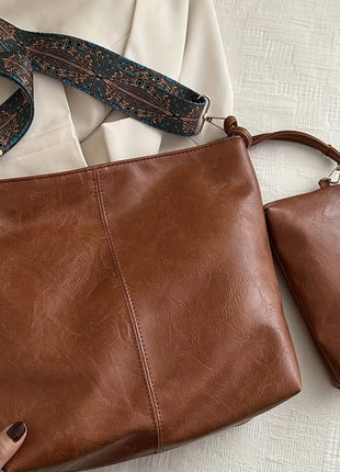 Borsa tote in morbida PU a 2 pezzi, grande capacità, stile bohémien, con tracolla larga, borsa a spalla e a mano, regalo di compleanno ideale