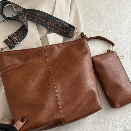 Borsa tote in morbida PU a 2 pezzi, grande capacità, stile bohémien, con tracolla larga, borsa a spalla e a mano, regalo di compleanno ideale
