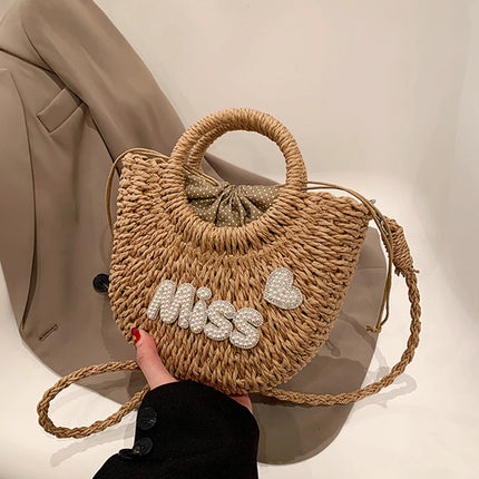 Personalized Summer Straw Bag for Women, Large Capacity, Perforated Design, Simple Shoulder Beach Bag for Vacations
