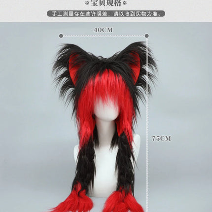 Long Plush Cat Ear Hat Fox Ear Double Braid Caps Cute Lolita Anime Fall Winter Cap Y2K Anime Cosplay Accessories