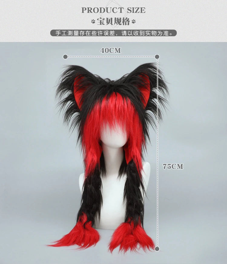 Long Plush Cat Ear Hat Fox Ear Double Braid Caps Cute Lolita Anime Fall Winter Cap Y2K Anime Cosplay Accessories