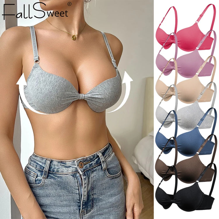 FallSweet Thick Cotton Lift Up Bra for Women Small Chest Lingerie Seamless Underwire Bralette Anti-Sagging Brassiere 32-38AB