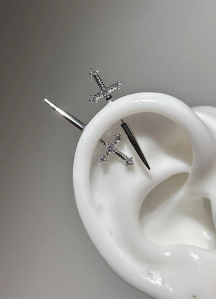 New Fashion Love Wings Cross Acciaio inossidabile Osso dell'orecchio Chiodo Zircone lucido Orecchino con filo alla moda per le donne Accessorio per piercing al corpo platinumshop