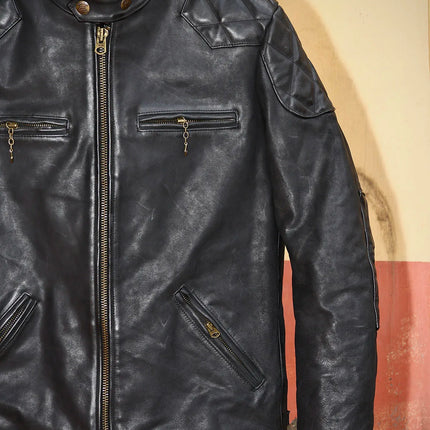 Genuine Leather Jacket Men Black Biker Coat Warm Windproof Snap Collar Zip Pockets Vintage Motorcycle Jacket Autumn Winter