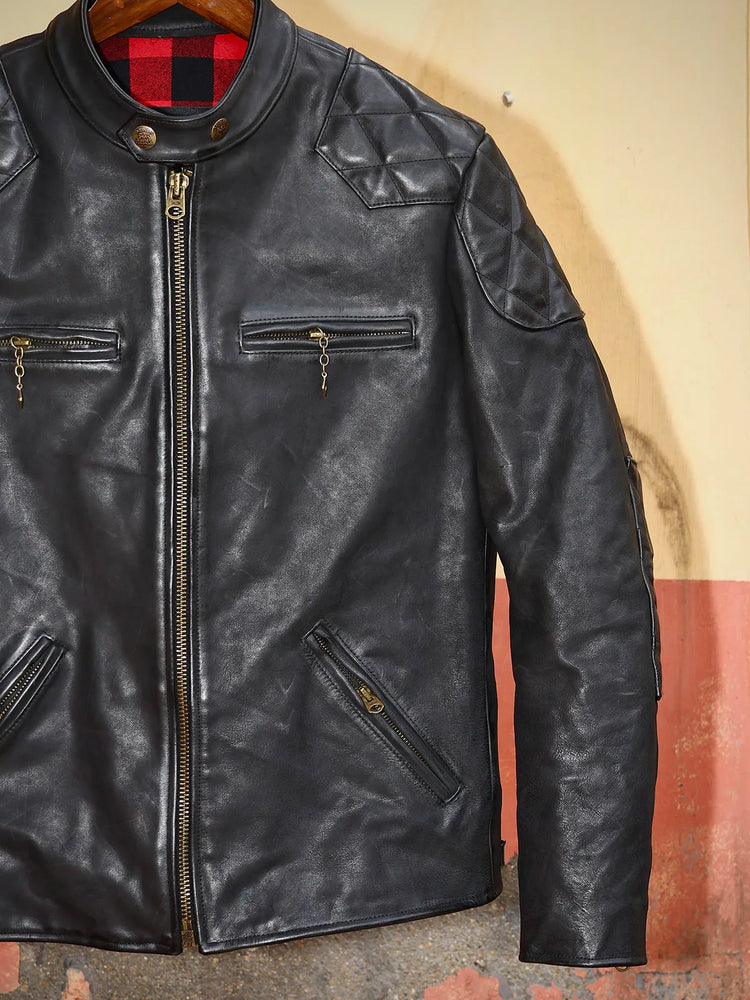 Genuine Leather Jacket Men Black Biker Coat Warm Windproof Snap Collar Zip Pockets Vintage Motorcycle Jacket Autumn Winter