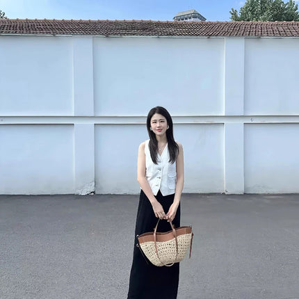 2025 Y2k Retro Literary Fashion Versatile Casual Tote Bag Shoulder Bag Large Capacity Grass Woven Bag Women's Bag