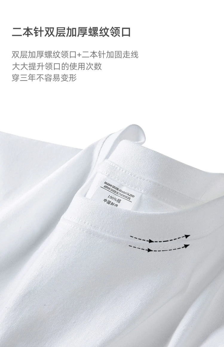 600G Heavy Cotton Short-sleeved T-shirt Men's and Women's Summer Loose Casual Trend Versatile Round Neck Half-sleeved Clothes PlatiNum