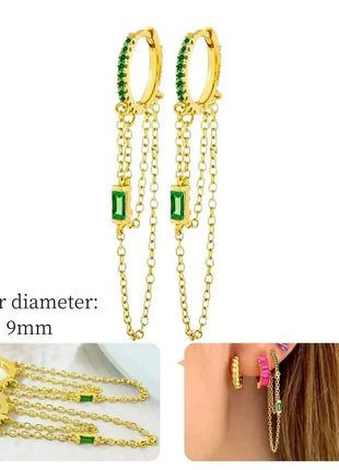 925 Sterling Silver Needle Green Zircon Gold Earrings Heart Hoop Earrings for Women Delicate Stud Earrings Luxury Jewelry Gifts PlatiNum