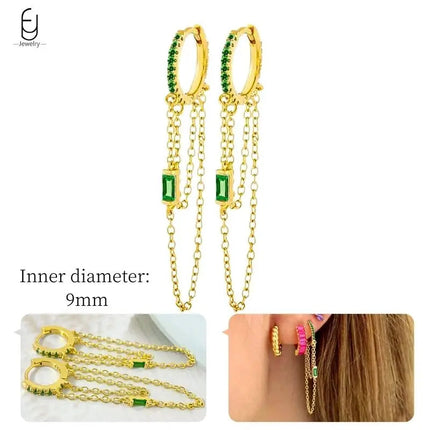 925 Sterling Silver Needle Green Zircon Gold Earrings Heart Hoop Earrings for Women Delicate Stud Earrings Luxury Jewelry Gifts PlatiNum